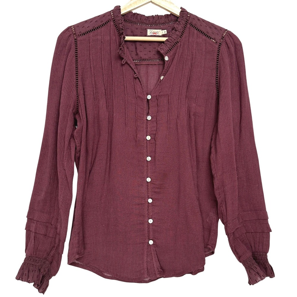 Faherty Willa Long Sleeve Blouse Catawba Grape Burgundy‎ S - Picture 5 of 14